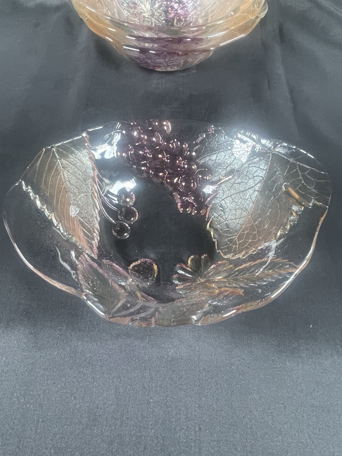 Vintage Fruit / Ice Cream Bowls Sculptured Design Of Grape, Berry And Leaves .