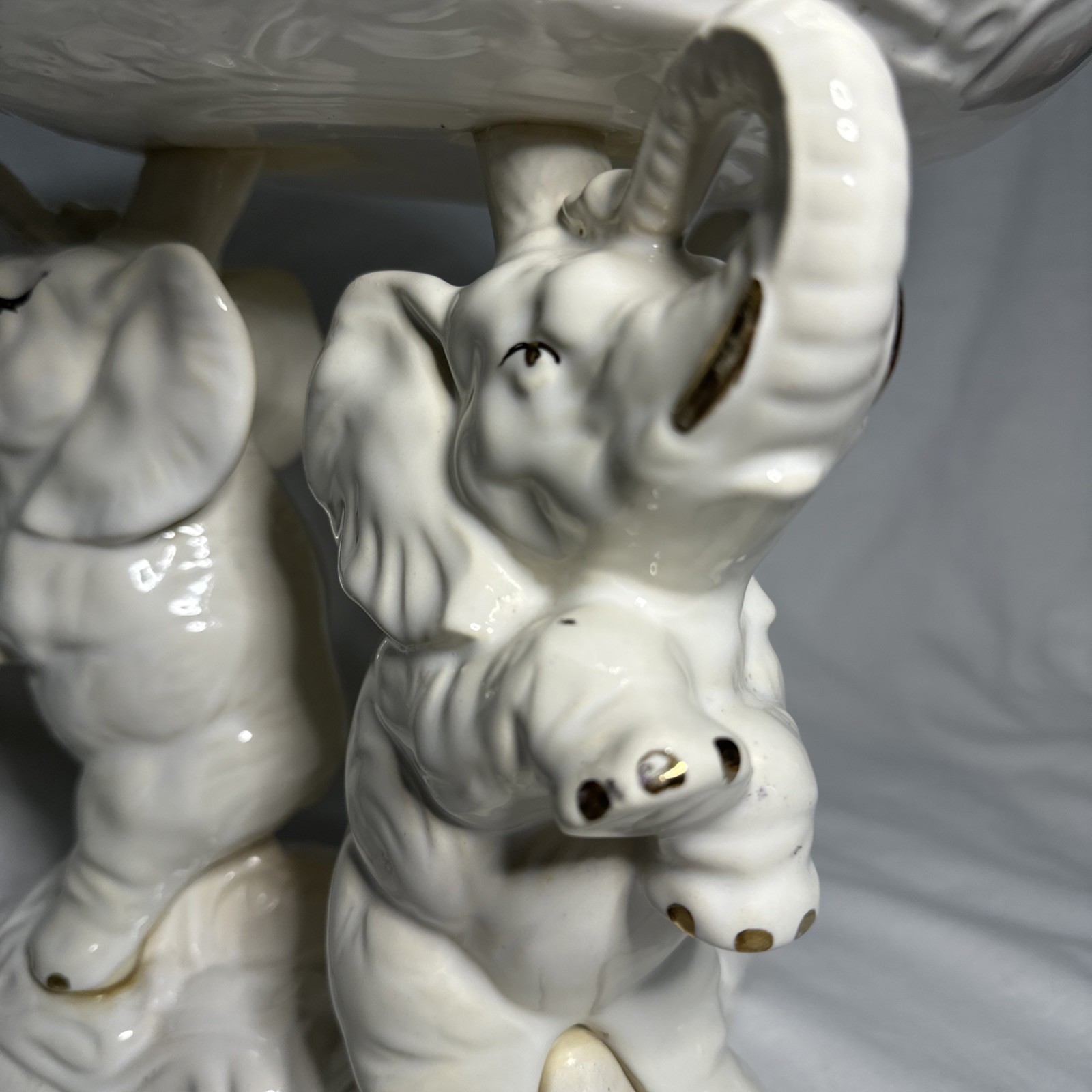 Elephant Pedestal Bowl Ceramichrome 1977 Trunk Up Ceramic 12″ Tall/11″ Diameter