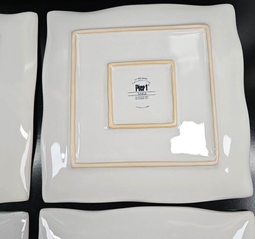 (4) Pier 1 Sakui Dinner Plates Set Square Emboss Elegant Dining Serving Dish Lot