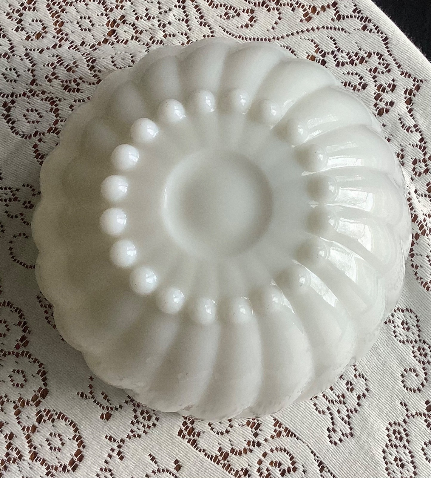 Vtg Hazel Atlas Milk Glass Alpine White Swirl Punch Bowl 12 Cups W Vtg Ladle