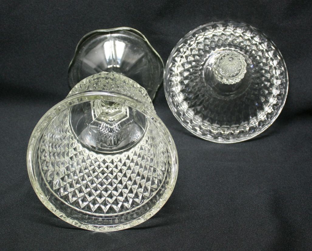 Vintage Indiana Glass Diamond Point Clear Apothecary Jar In Superb Condition