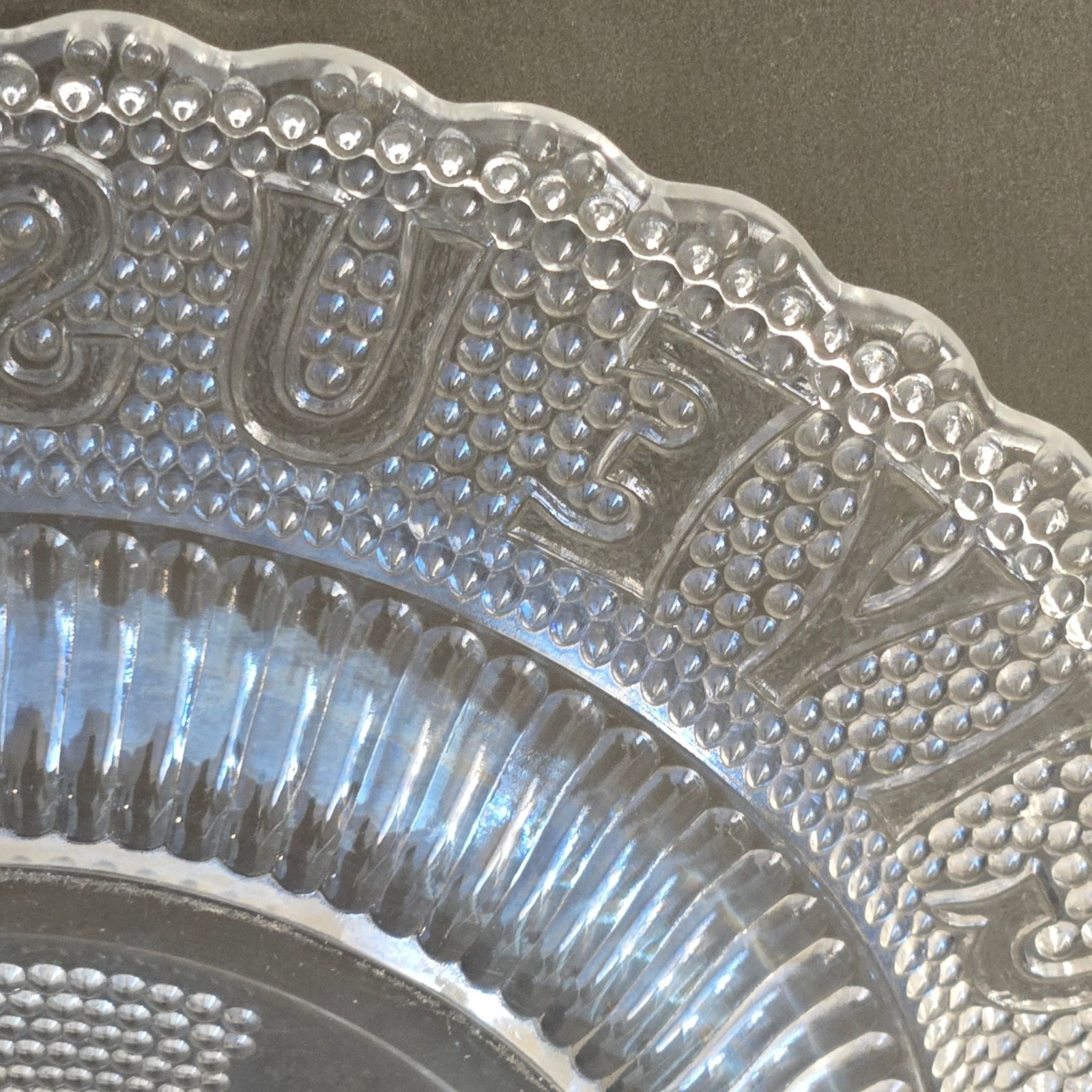 Antique EAPG Bread Plate Give Us This Day Our Daily Bread Glass Decor Religious