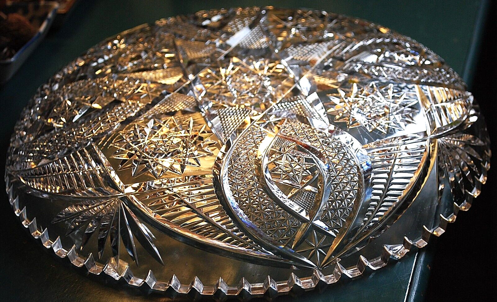 Antique ABP American Brilliant Period HOBSTAR CANE Hand Cut CRYSTAL BOWL 11.75″