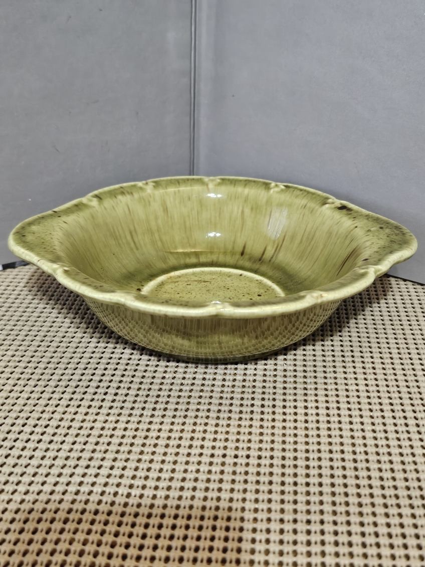 Sage And Brown Pottery Bowl. 7.75 In. Artist Signed..