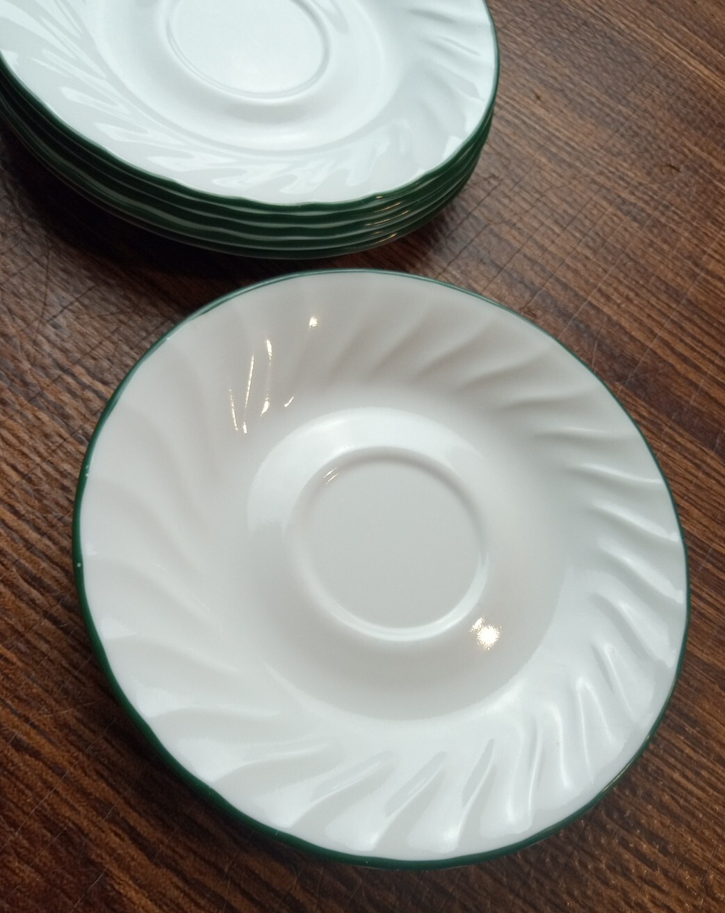 Corelle Saucer Plates Swirl green Rim 6″ Set Of 6