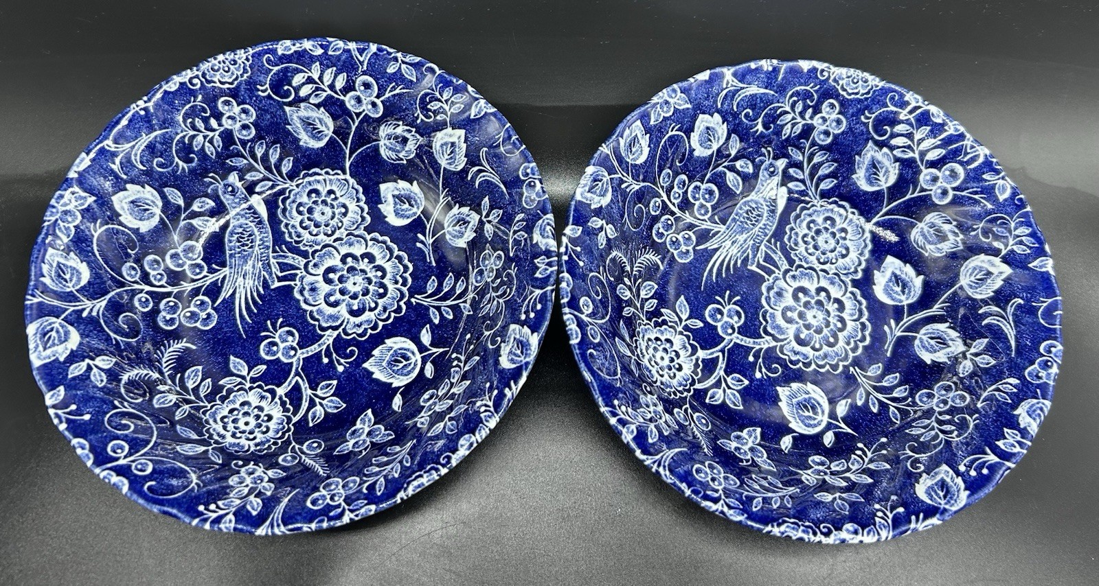 Pair Royal Wessex Small 6.25″ Dessert/Fruit Bowls NANKIN BLUE Bird Flower
