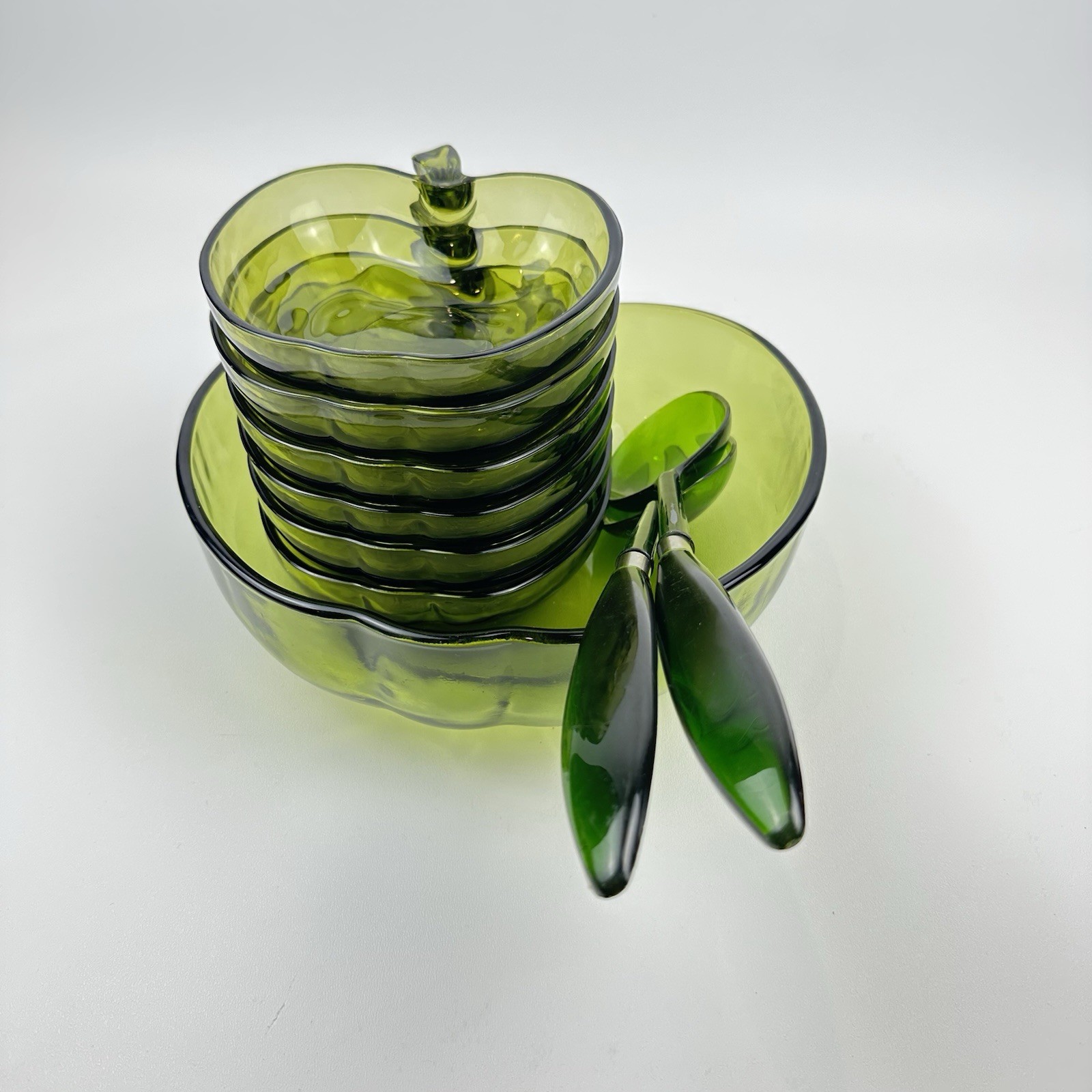 Vintage Hazel Atlas Serving Bowl Utensils 7 Orchard Ware Large Green Salad Bowls