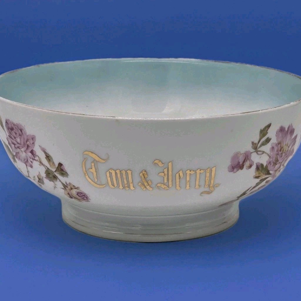 Antique Tom & Jerry Ironstone Punch Bowl C. Tielsch & Co. Germany ca. 1891-1905
