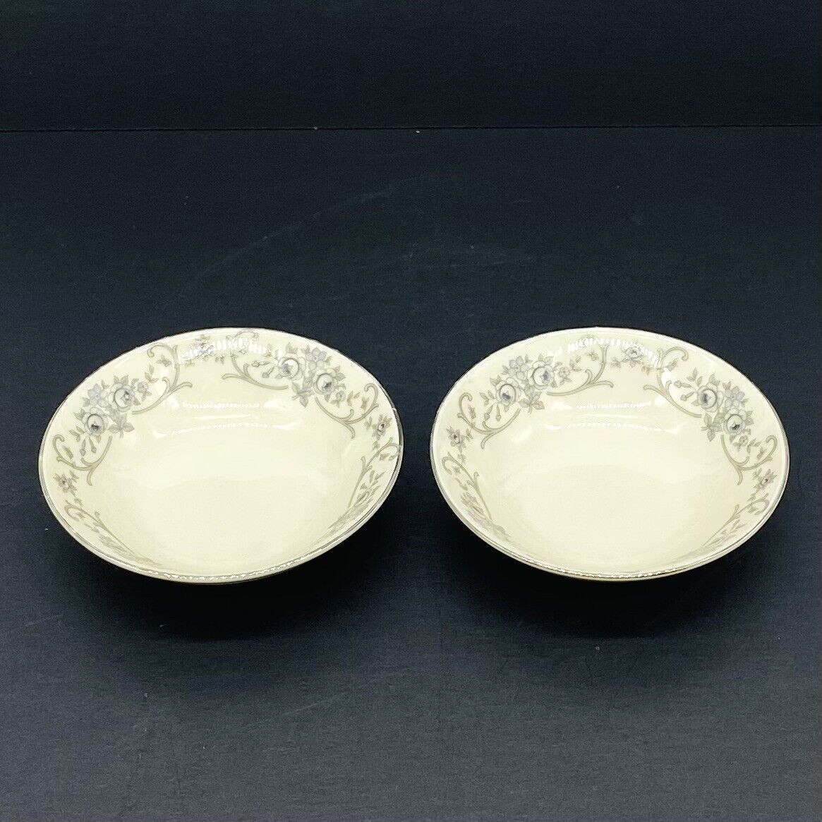 VTG Johann Haviland Bavaria Berry Bowls (2) White Blue Flowers Platinum Trim