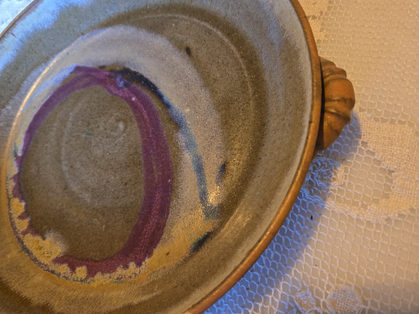 Hand Thrown Studio Pottery Dripped Glazed Pie Plate 10 Inch