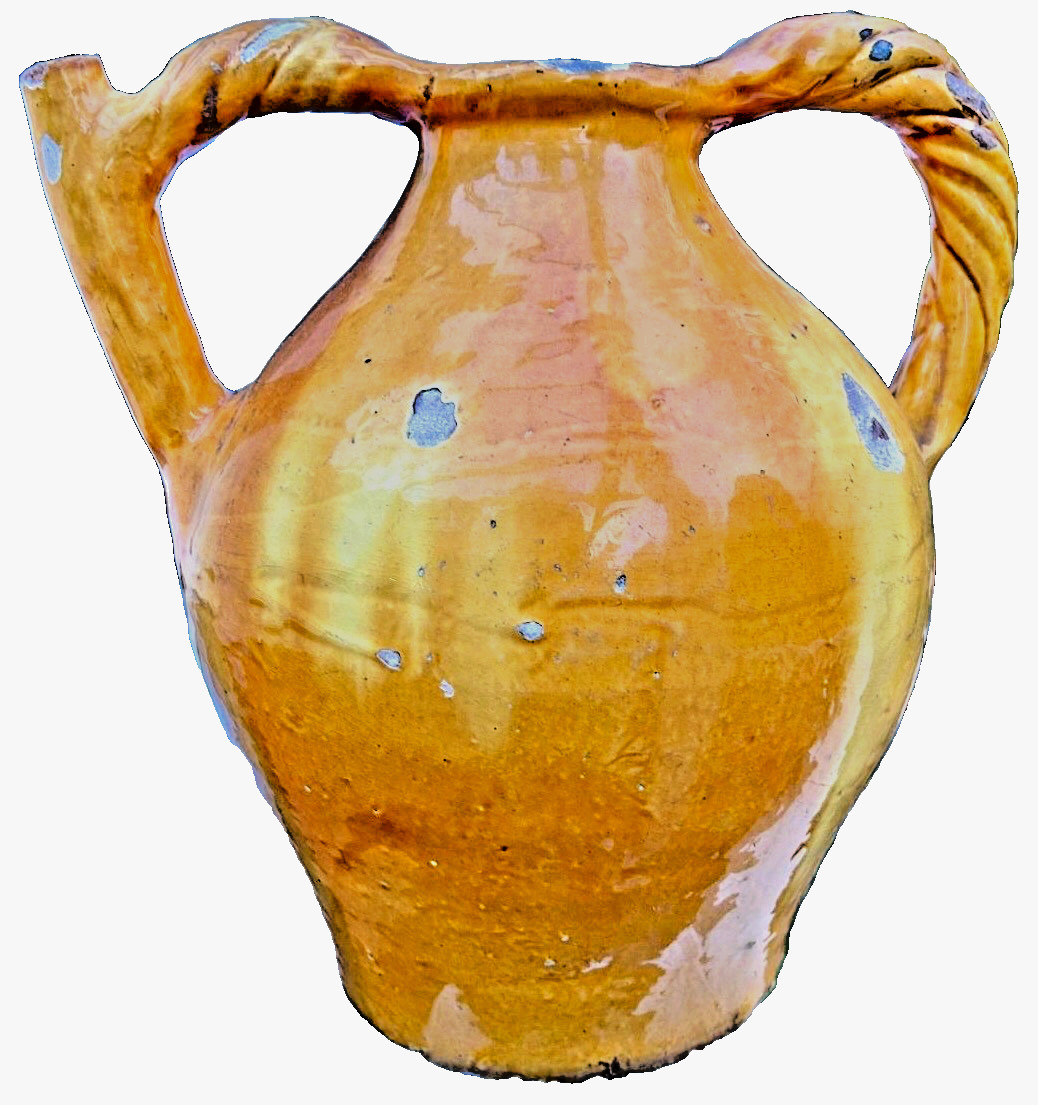 FRENCH ANTIQUE POTTERY YELLOW GLAZE CERAMIC EARTHENWARE CONFIT PITCHER POT