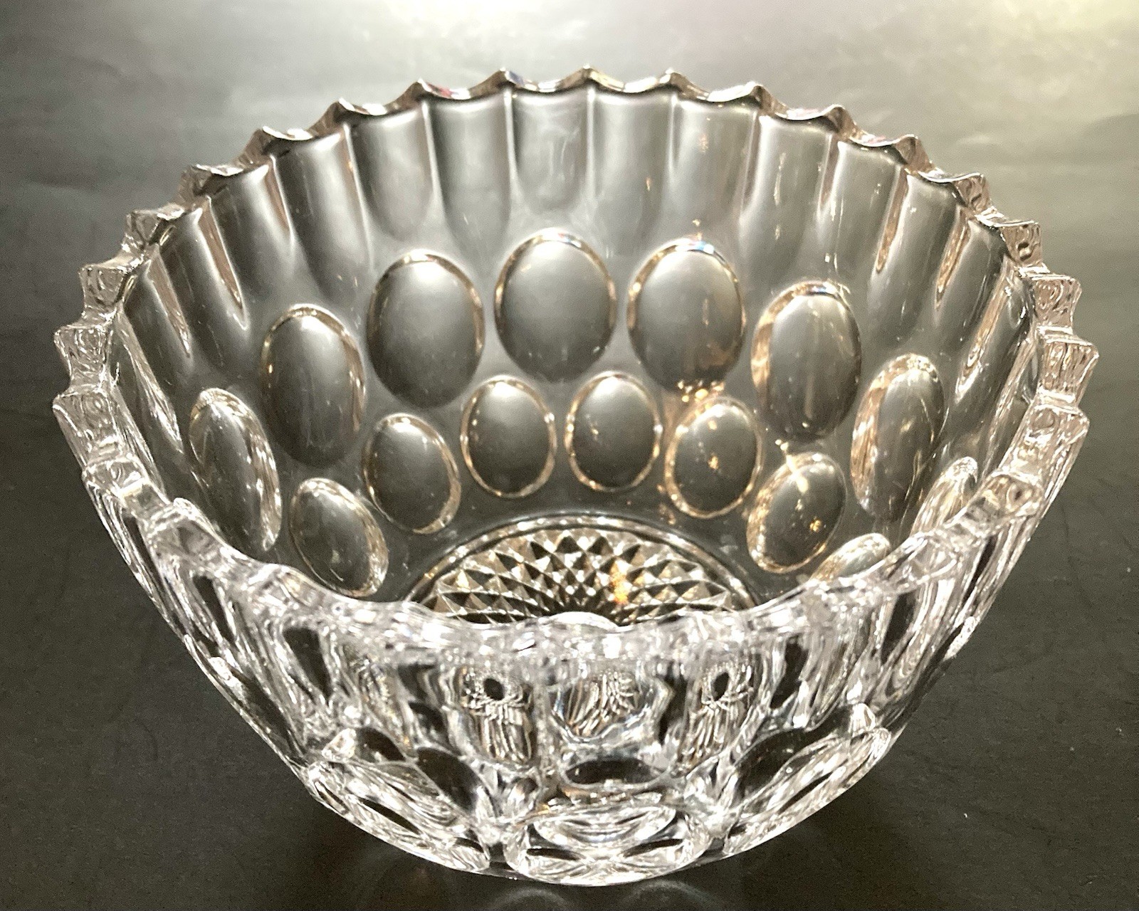 Vintage Crystal Clear Studios Bowl Thumbprint Pattern Scalloped Edge Japan 6″
