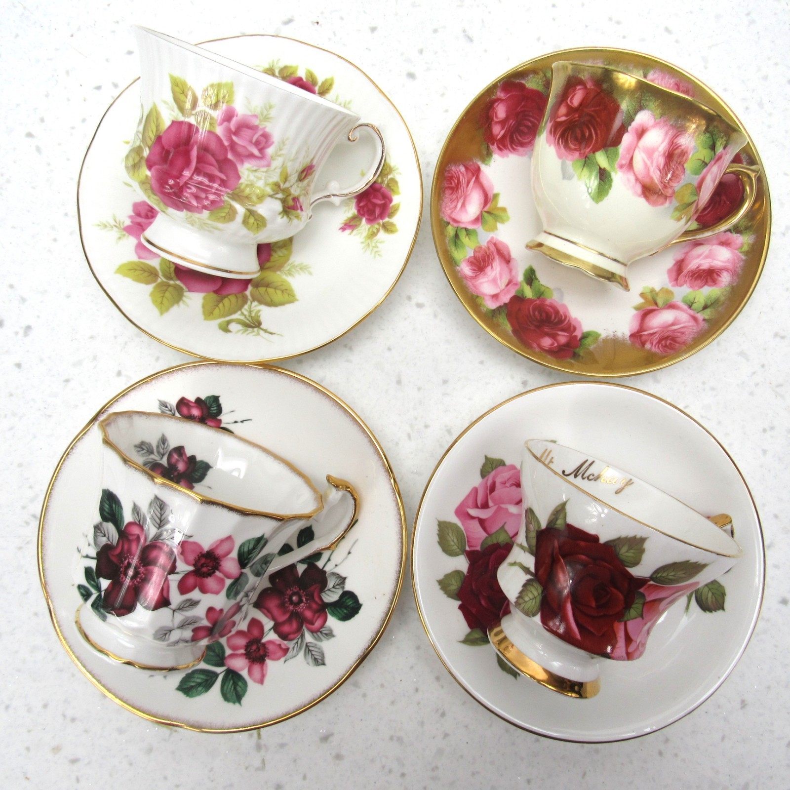 Vintage Lot of 4 Mixed Teacups Saucers Royal Albert Dover Clare society