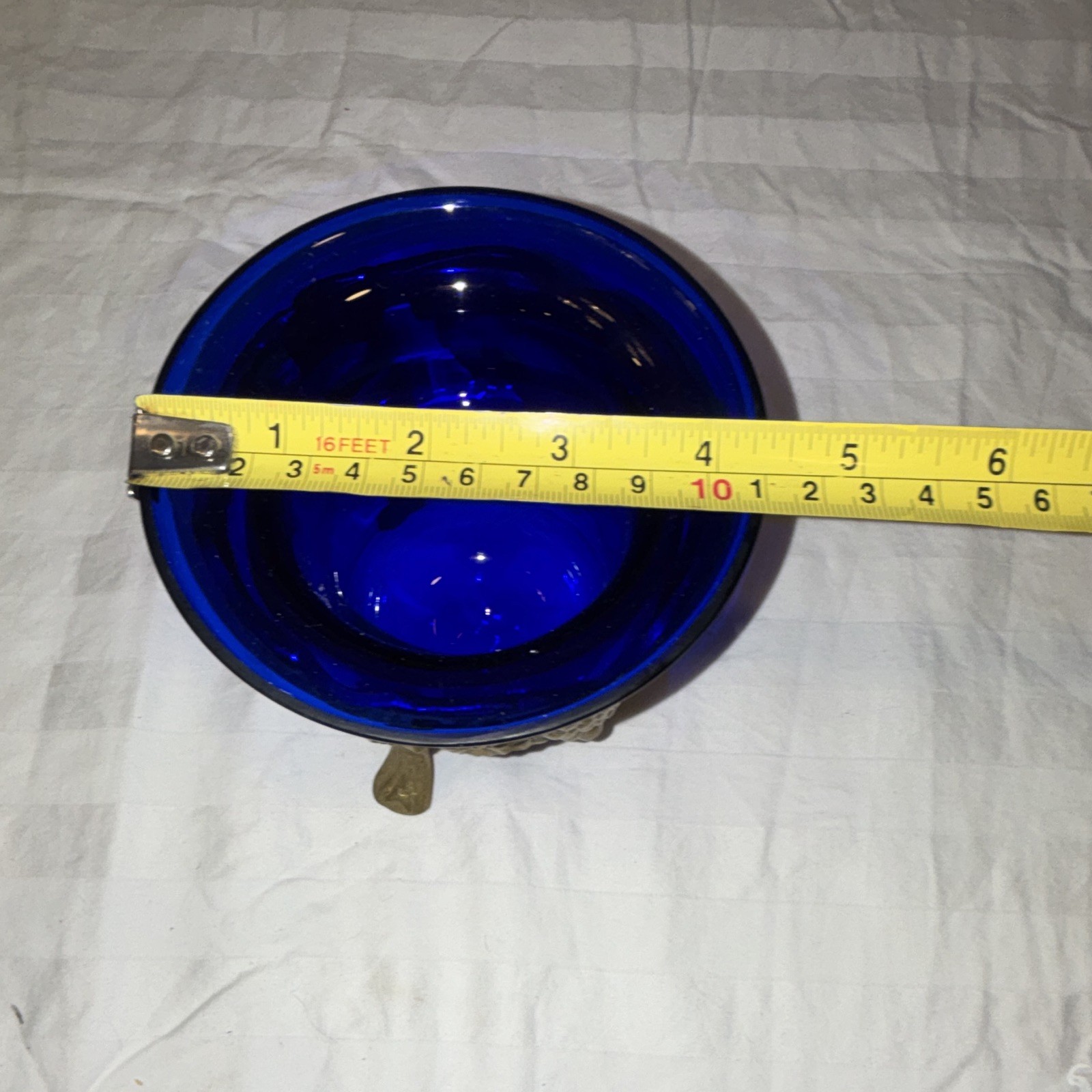 Cobalt Blue Glass Bowl Insert w/ Gold-Tone Metal Grape Stand Holder 6in