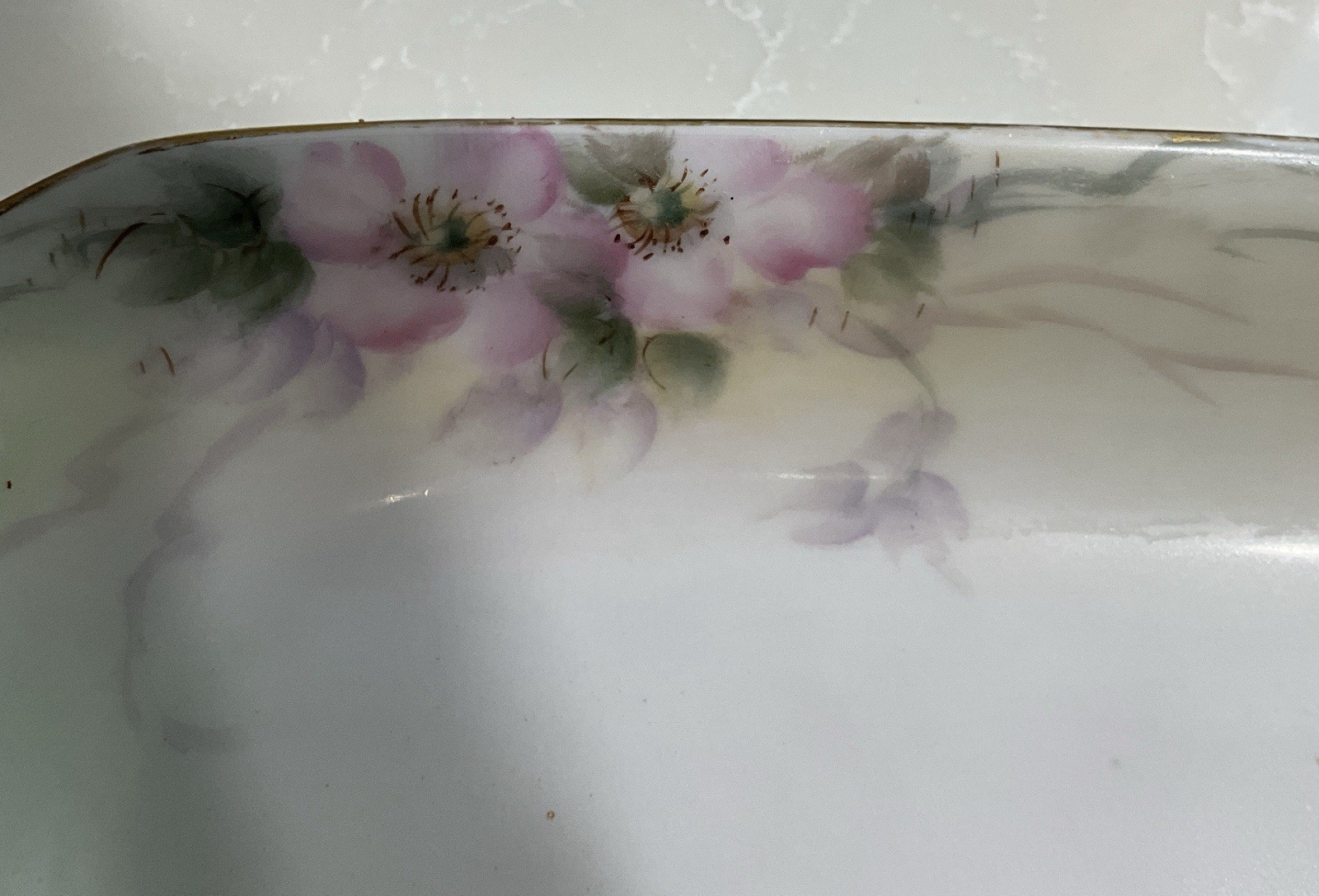 Signed Rosenthal Porcelain Rose Pattern Celery Dish w/ Handles