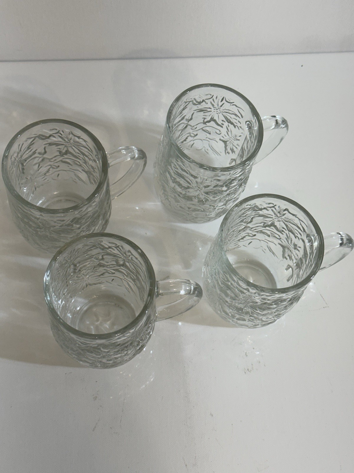 Princess House Fantasia Clear Coffee Cup Mug Poinsettia Set 4