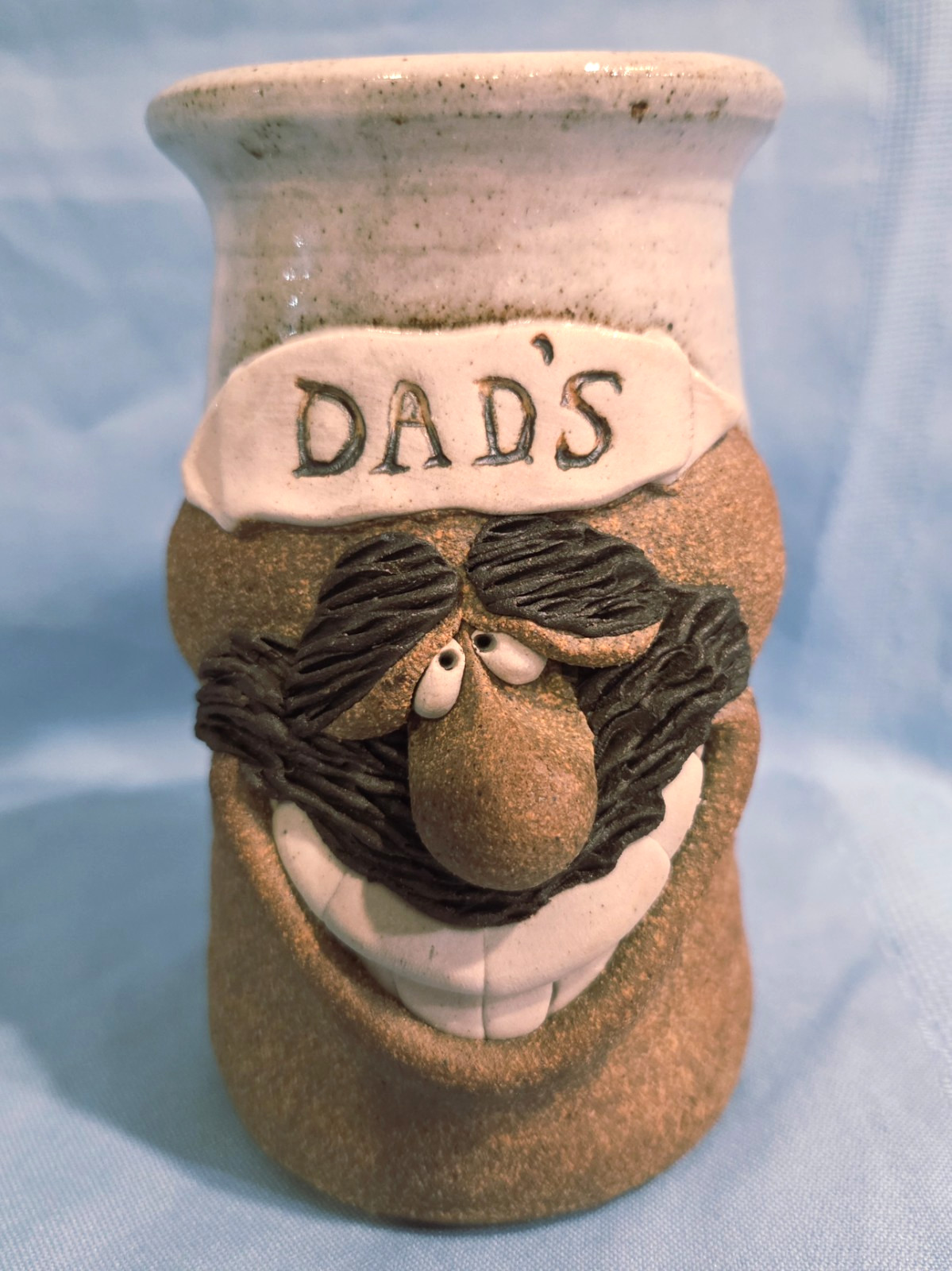 Vtg Ugly Funny 3D Face Mug Mark Hines Stoneware Pottery Dad 15oz Never Used Sign