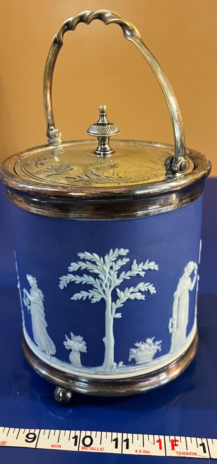 WEDGWOOD Dark Blue Jasperware Lidded Biscuit Barrel