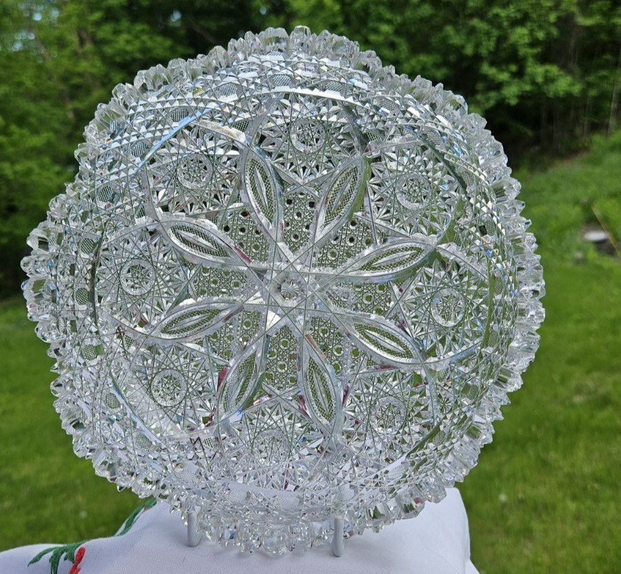 Parsche Name Propeller American Brilliant Period Cut Glass Low Bowl ABP, 7-7/8″