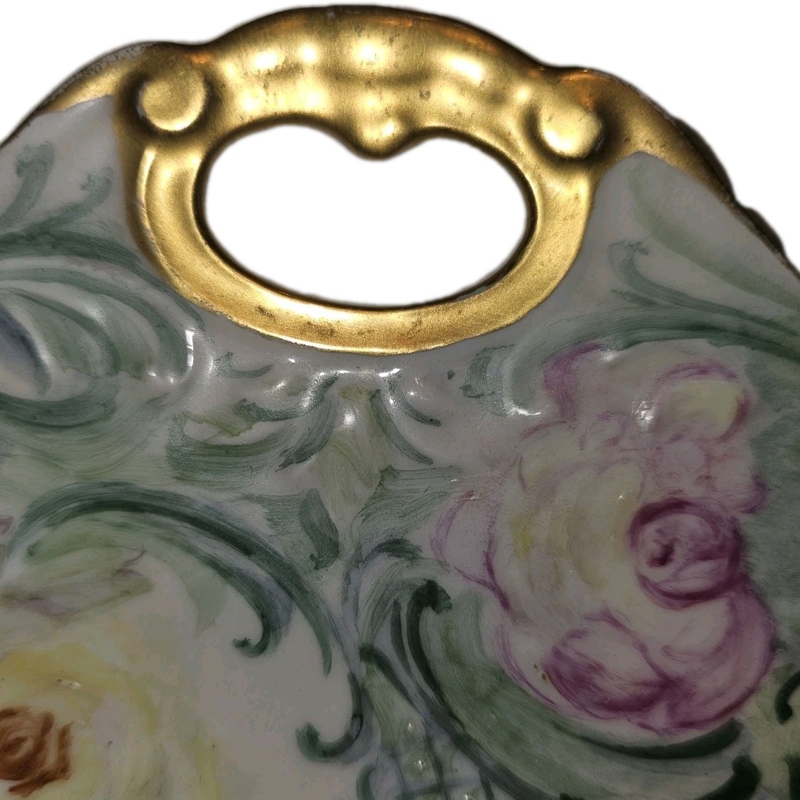JP Limoged France Plate Handpainted Decoritive Scalloped Cut Gilted 1896 Signed