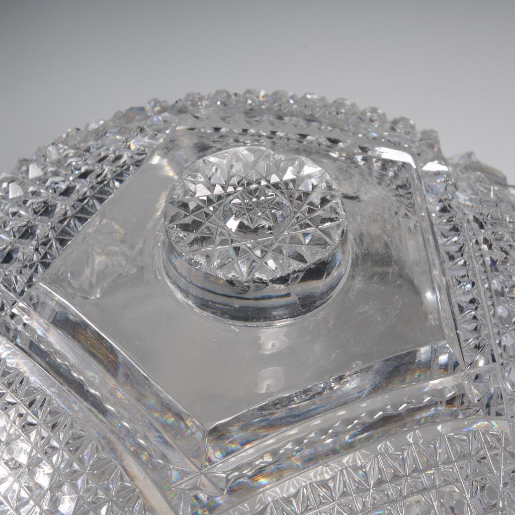 Antique Brilliant Cut Etched Glass Centerpiece Punch Bowl On Stand 2p ABP 11.25″