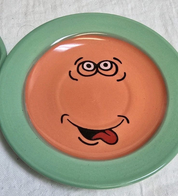 Funny Face Espresso Coffee Mugs With Matching Saucers Ceramic 2.50 Inches Taĺl
