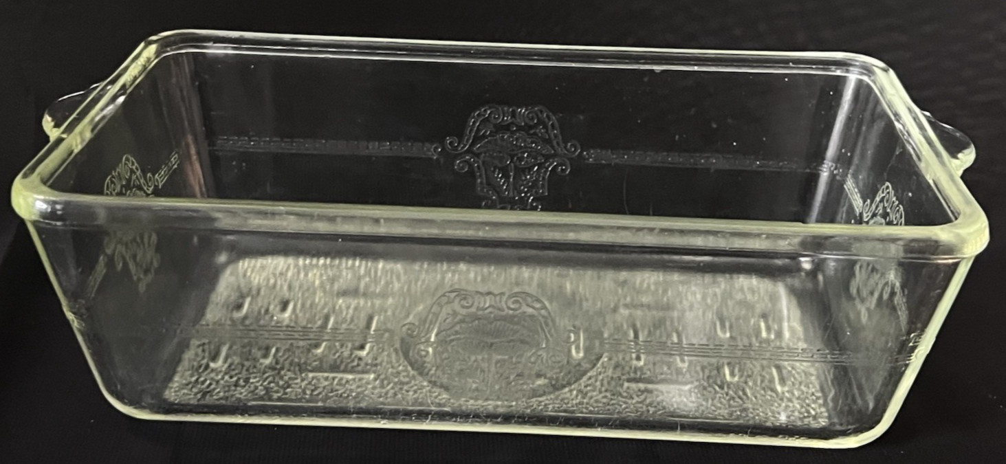 Vintage Glasbake 254 Loaf Pan Clear Glass Baking Dish Art Deco Pattern USA