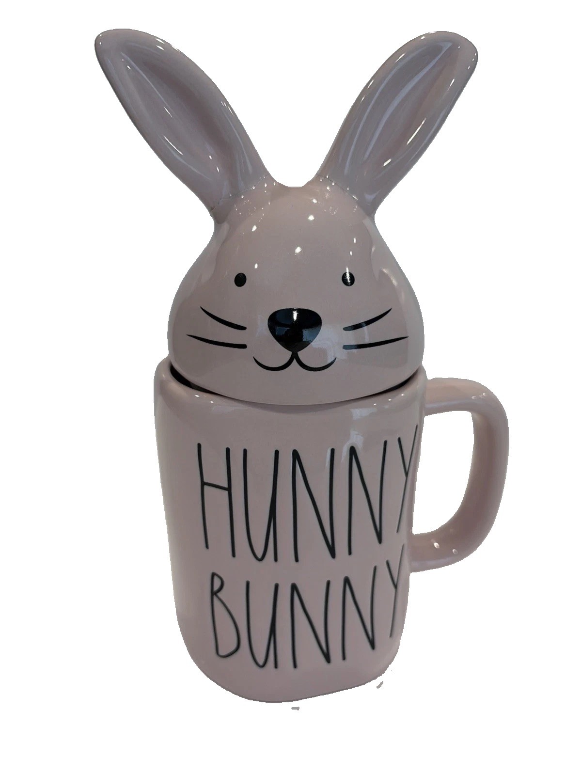Rae Dunn HUNNY BUNNY Pink Mug Santa Hat Lid Easter Display Prop Repaired Ears