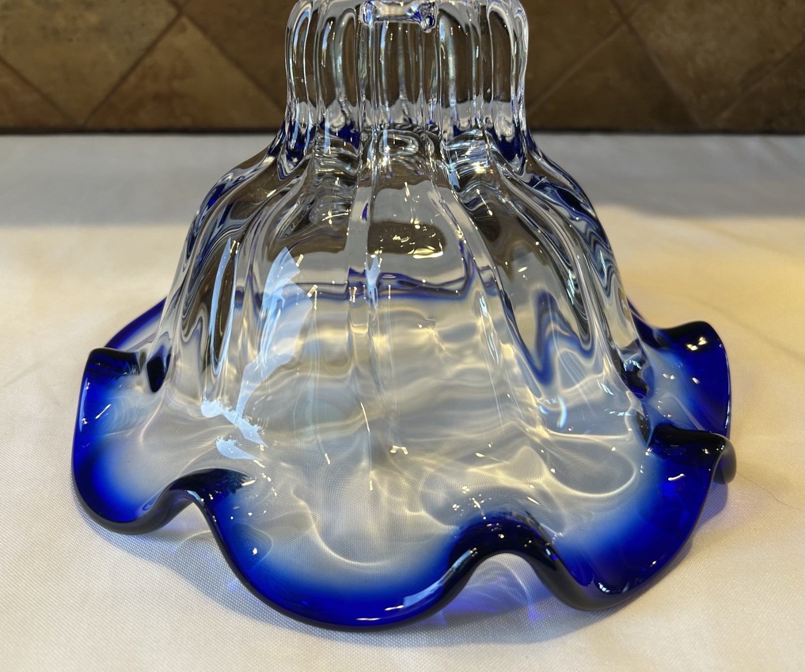 Shannon Crystal Designs of Ireland Clear/Cobalt Blue Crystal Ruffled Rim Bowl