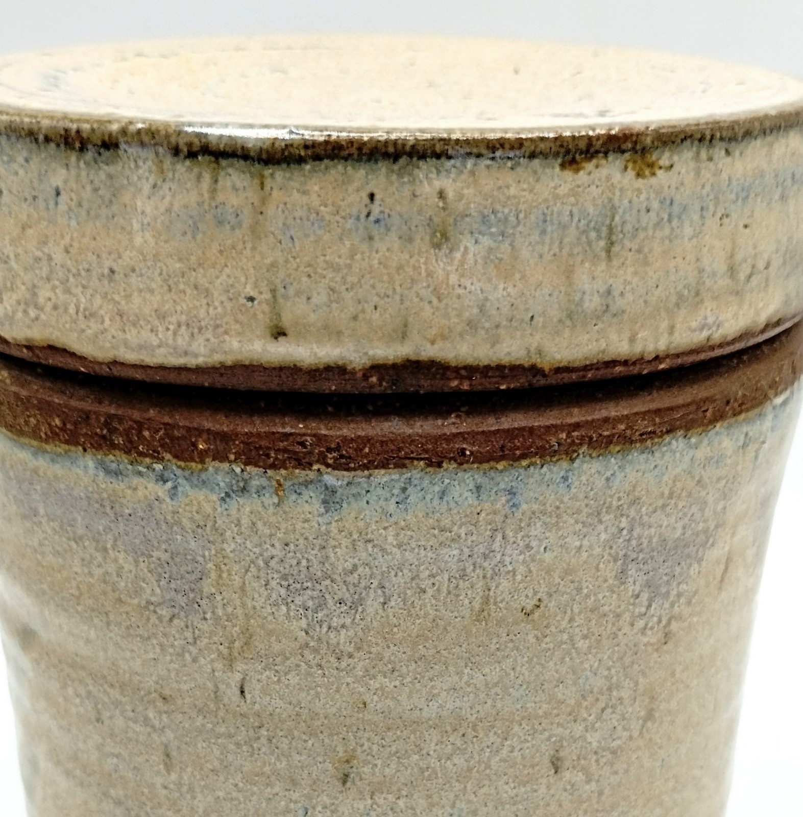 Vintage Studio Pottery Lidded Stoneware Jar Crock Canister Cream 5″ Signed