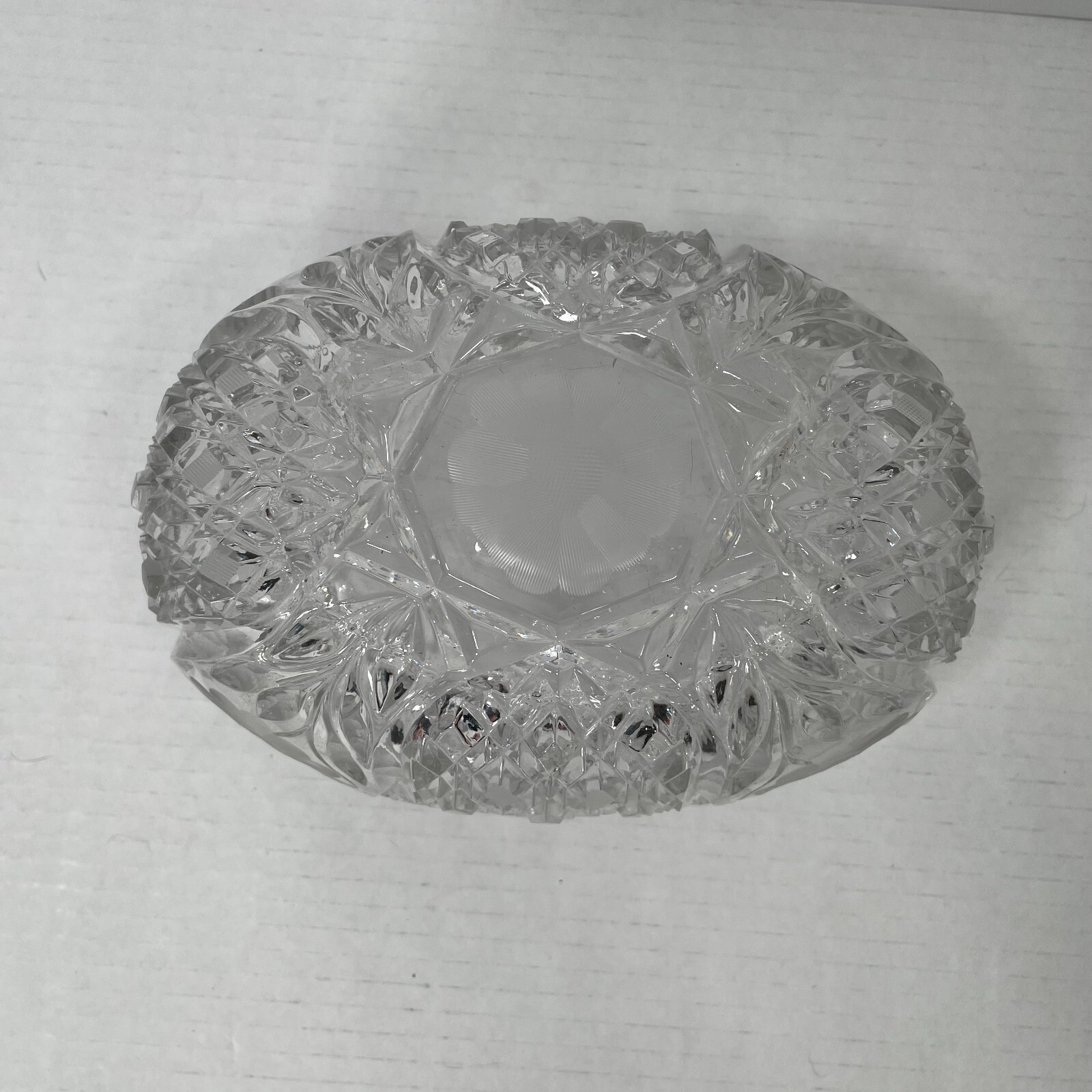 Brilliant Cut Glass Oval Bowl -Floral – 8 in. x 5.75 in. x 4.75 in. Sawtooth Rim