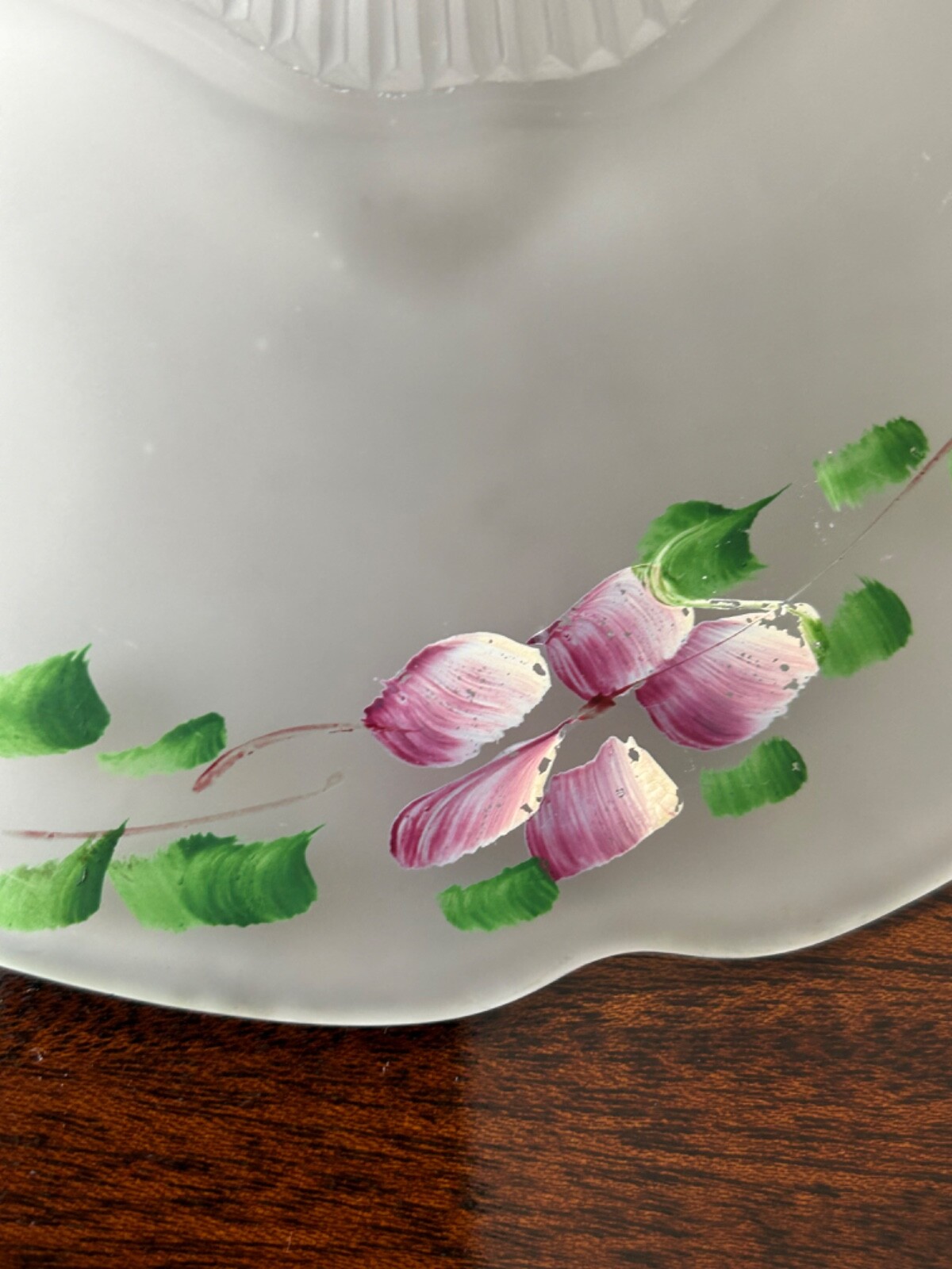Vintage Lancaster Glass Hand Painted 3 Toed Frosted Bowl 10” Kay Fruit Bowl