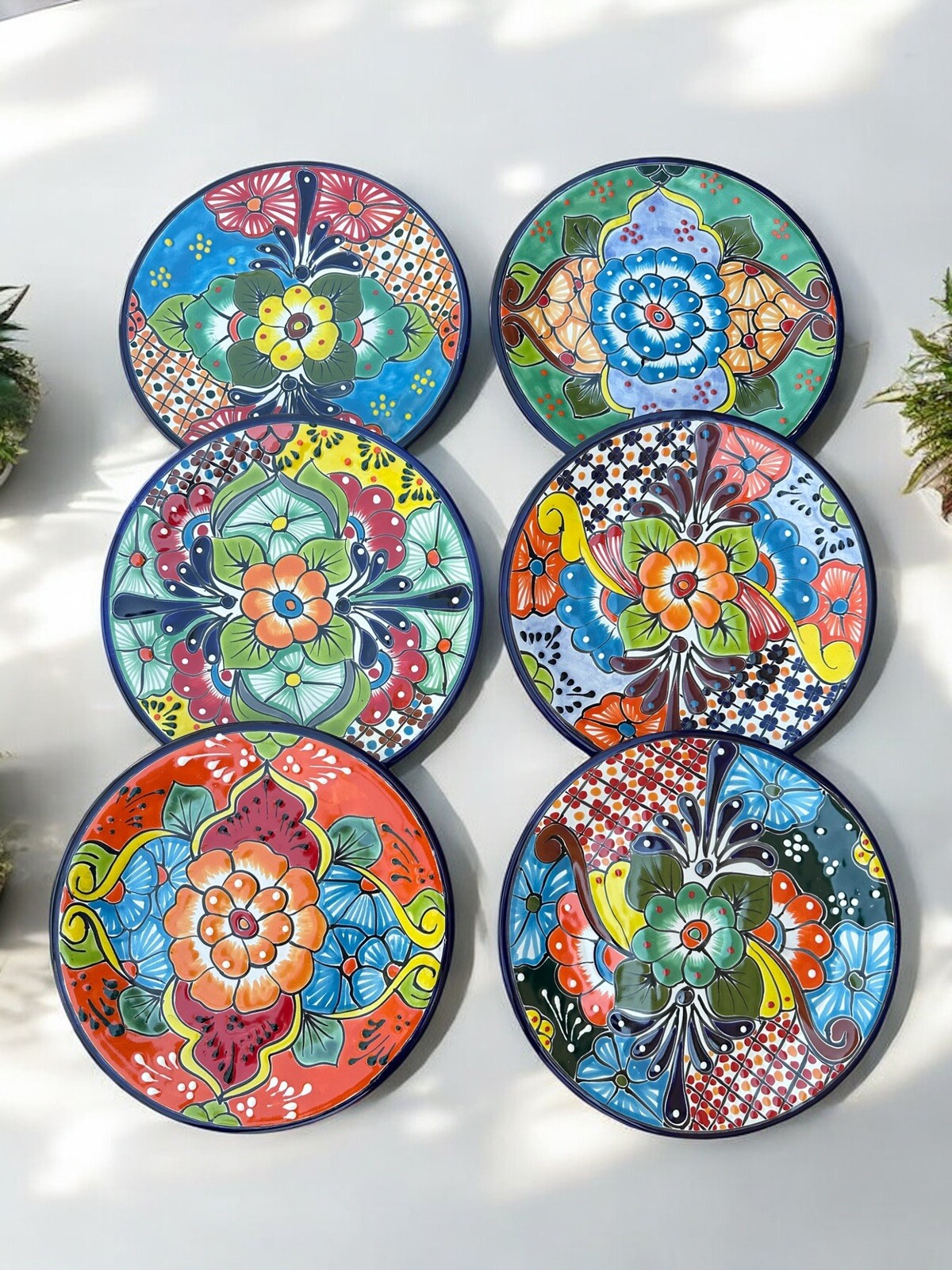 Set of 6 Talavera Plates – 10” Hand-Painted Mexican Pottery, Unique Designs