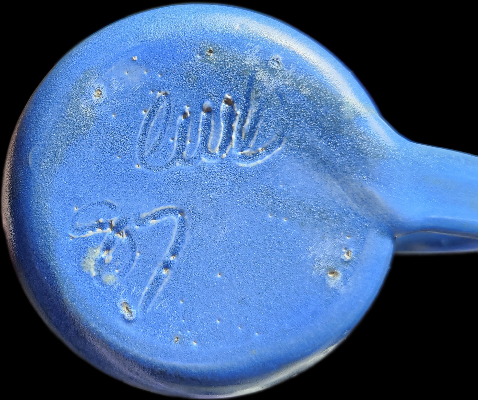 Signed Artisan Made Pottery Stoneware Small Pitcher/Creamer Blue Glaze Handmade