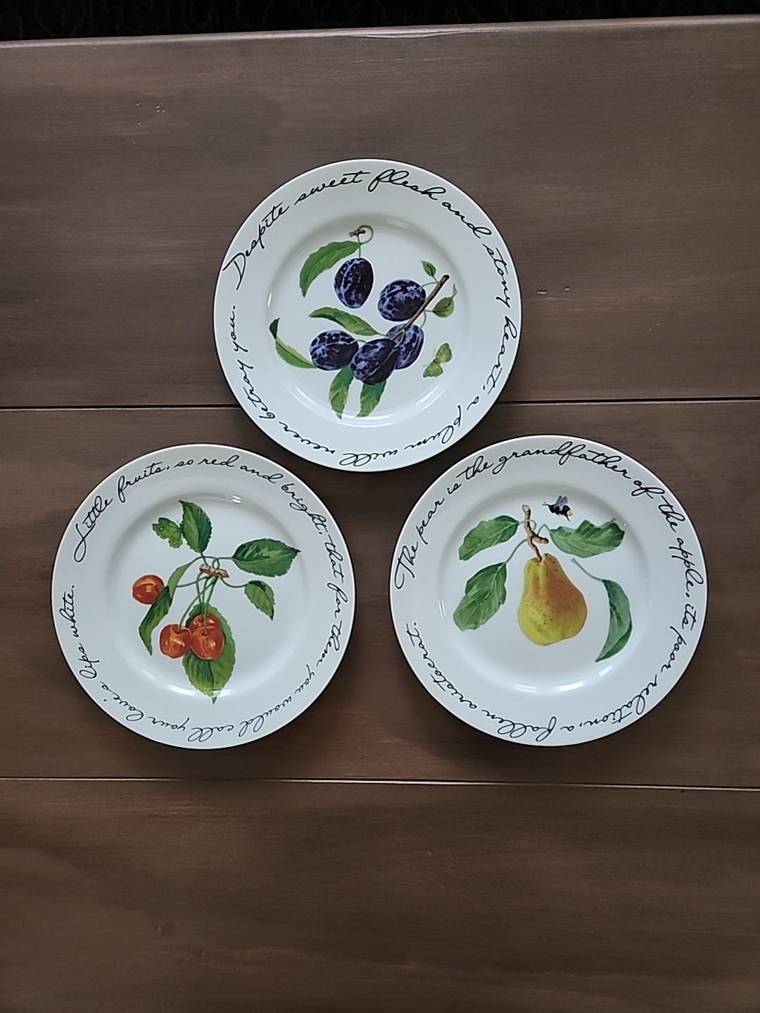 Williams Sonoma ORCHARD SUITE Salad Plates 7.75” Plum Pear Cherry Set Of 3
