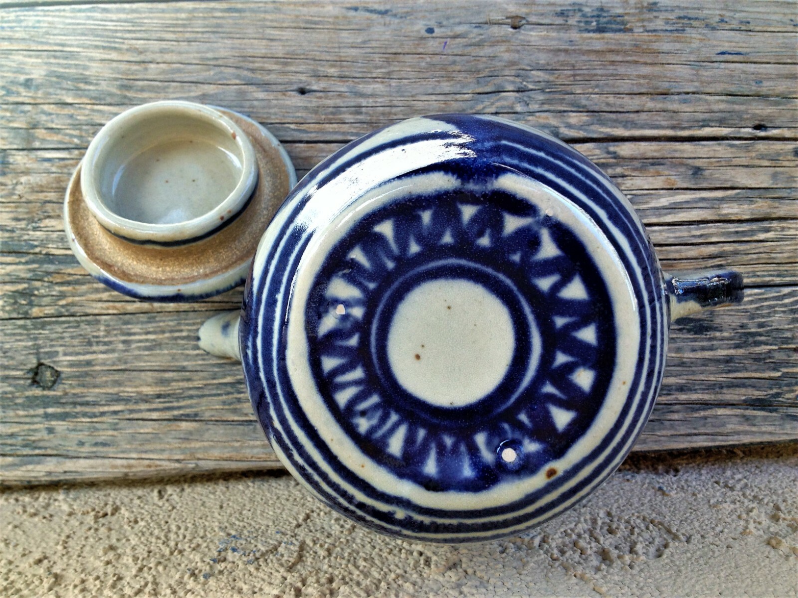 SALT GLAZE CERAMIC EARTHENWARE STONEWARE HANDCRAFTED TEAPOT BLUE & GRAY