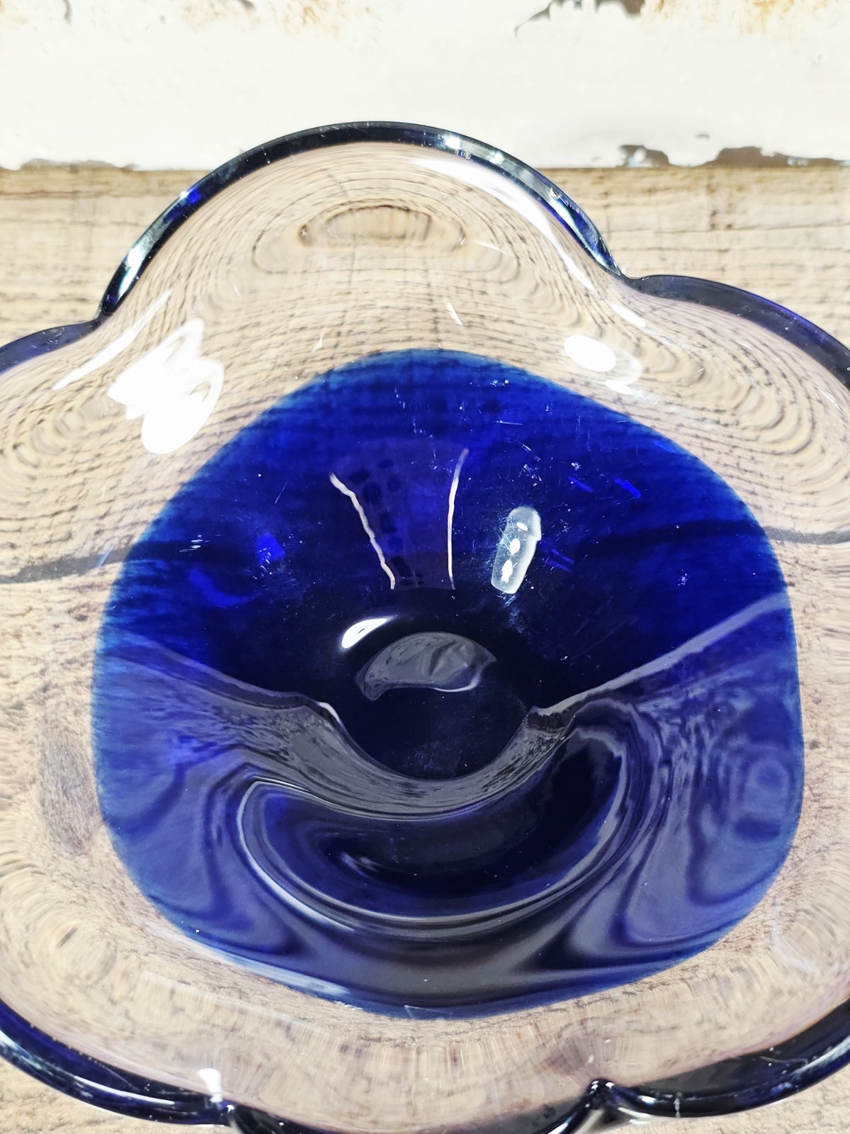 VTG Scandinavian Cobalt & Clear Candy Dish, 2″ Tall X 6″ Diameter