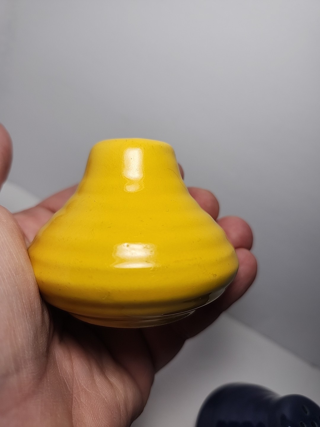 Vintage Cobalt Blue & Yellow Bauer salt and pepper shaker Set Beehive Ribbed