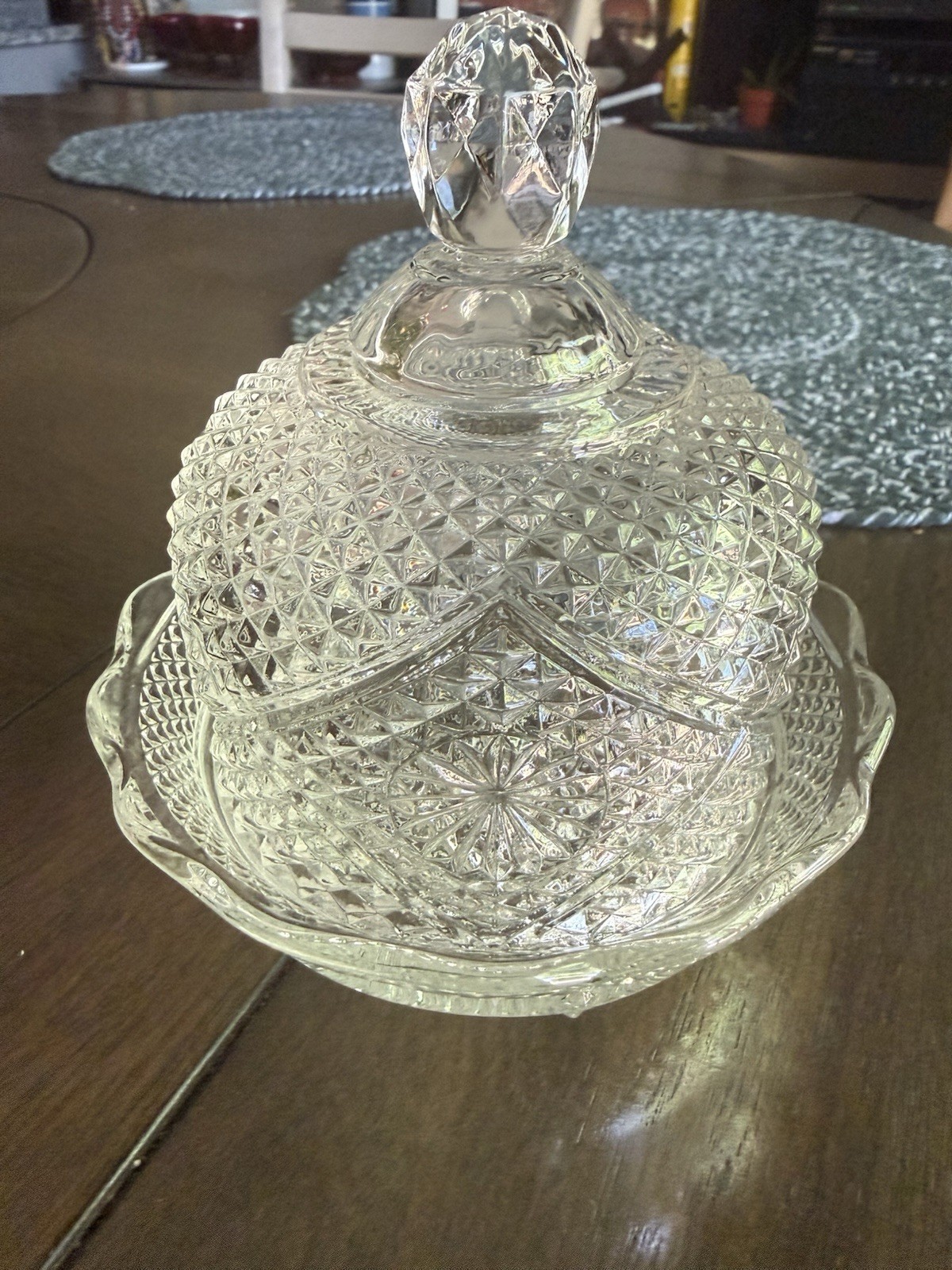 Vintage Pressed Glass Covered Candy Dish Dresser Jar With Underplate
