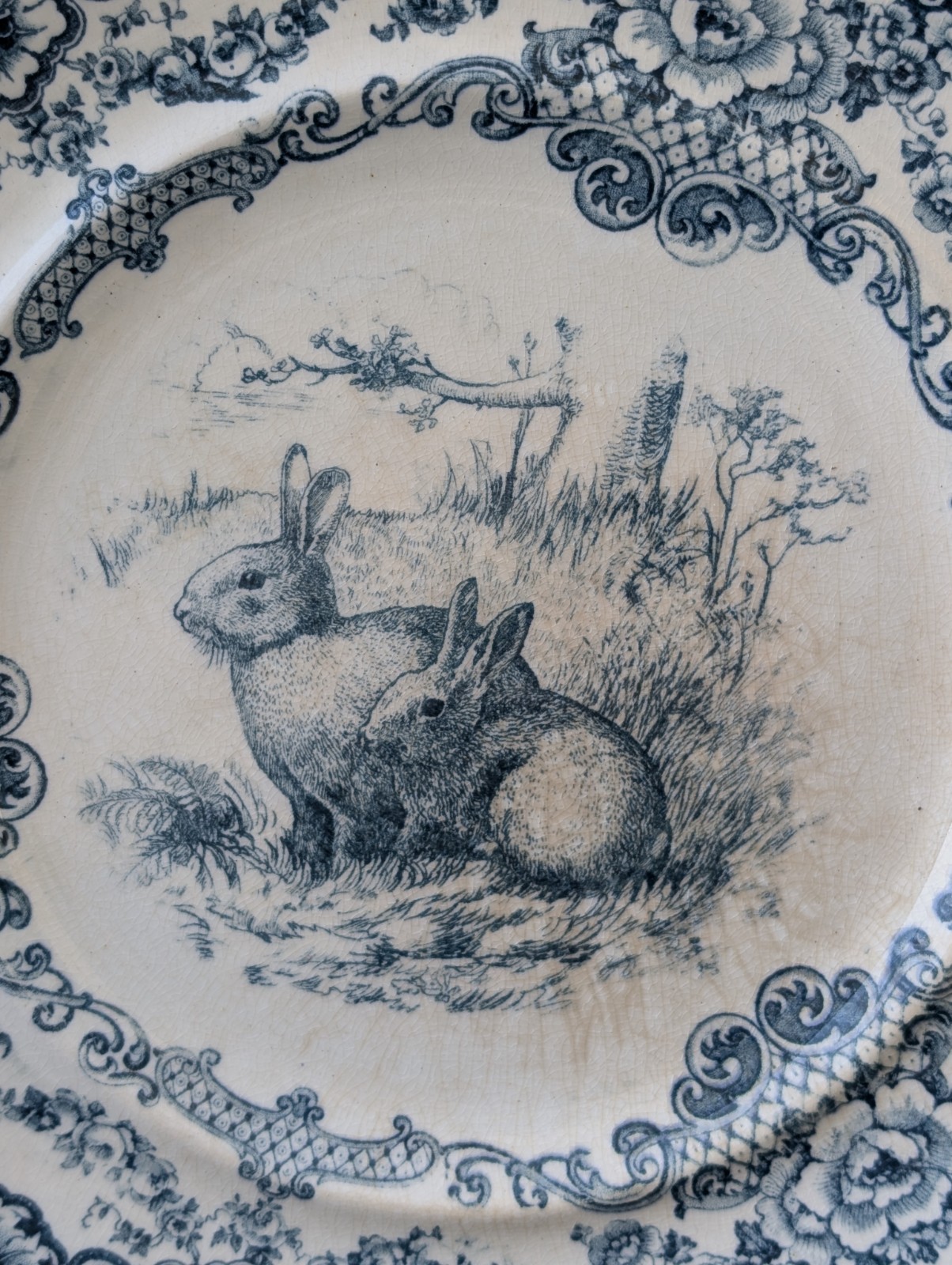 RARE ANTIQUE BISHOP STONIER RABBIT PLATE TRANSFERWARE LINCOLN BISTO ENGLAND 1895
