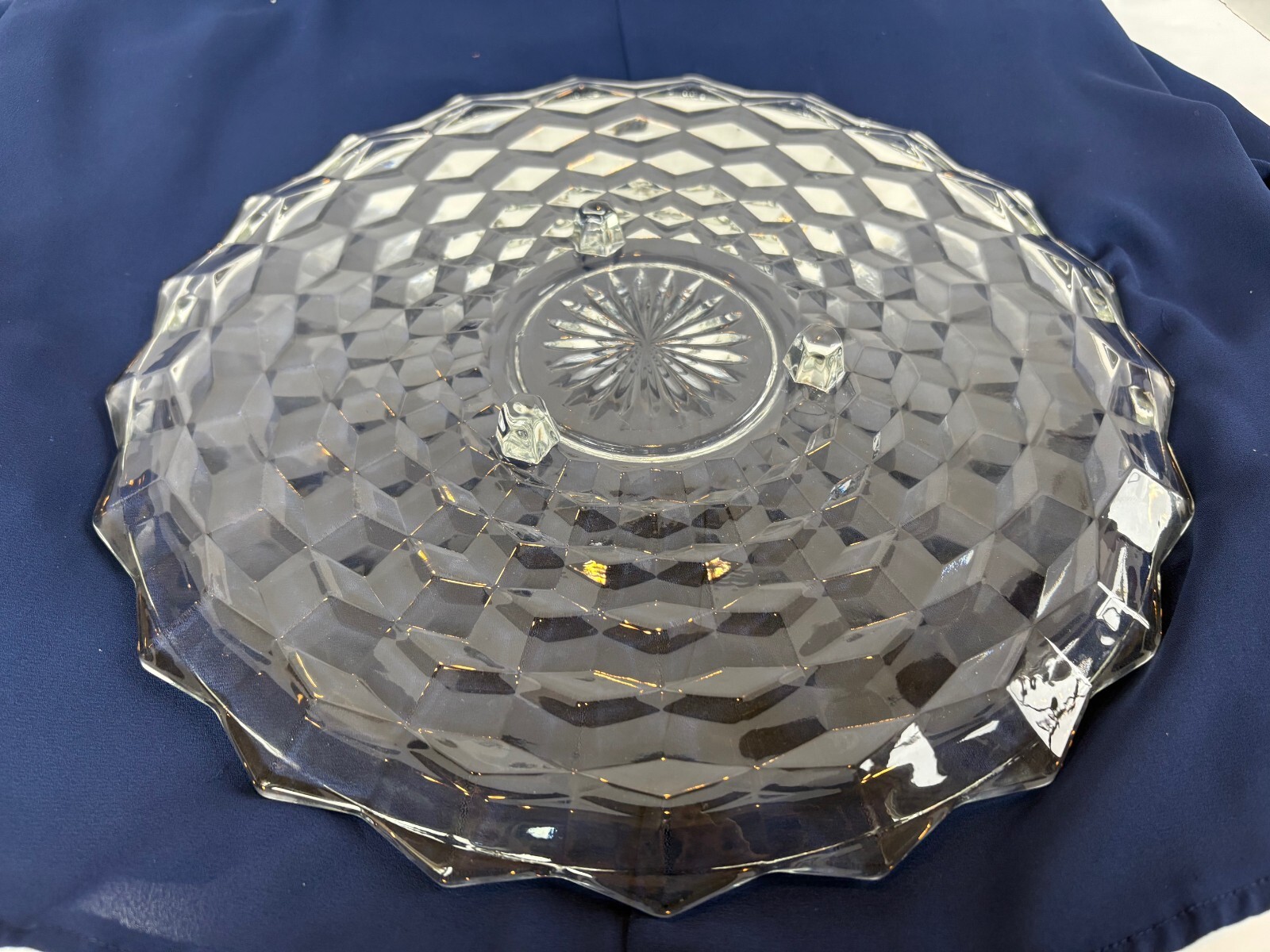 Fostoria American Cubist Hexagon Footed Cake Plate Server Clear 12.5″ EUC