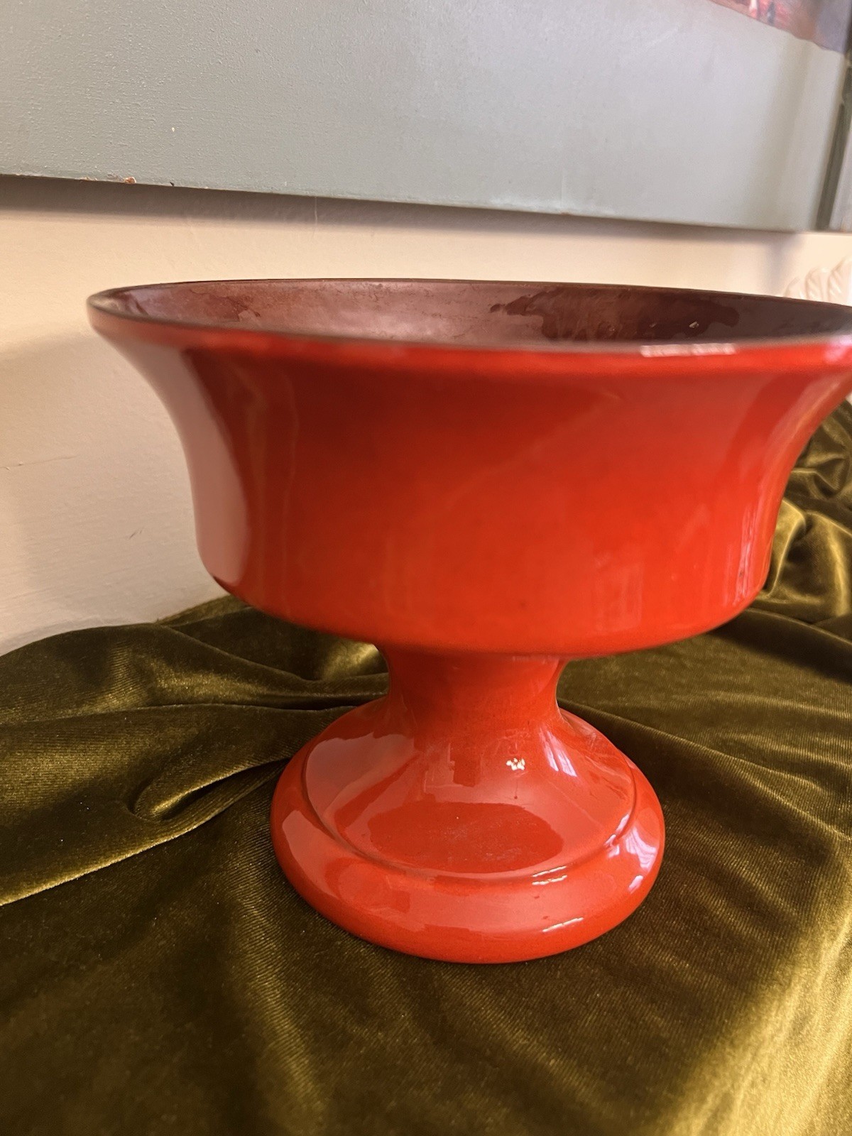 Frankoma F52 Red Pedestal Centerpiece Bowl Compote, Signed Art Pottery