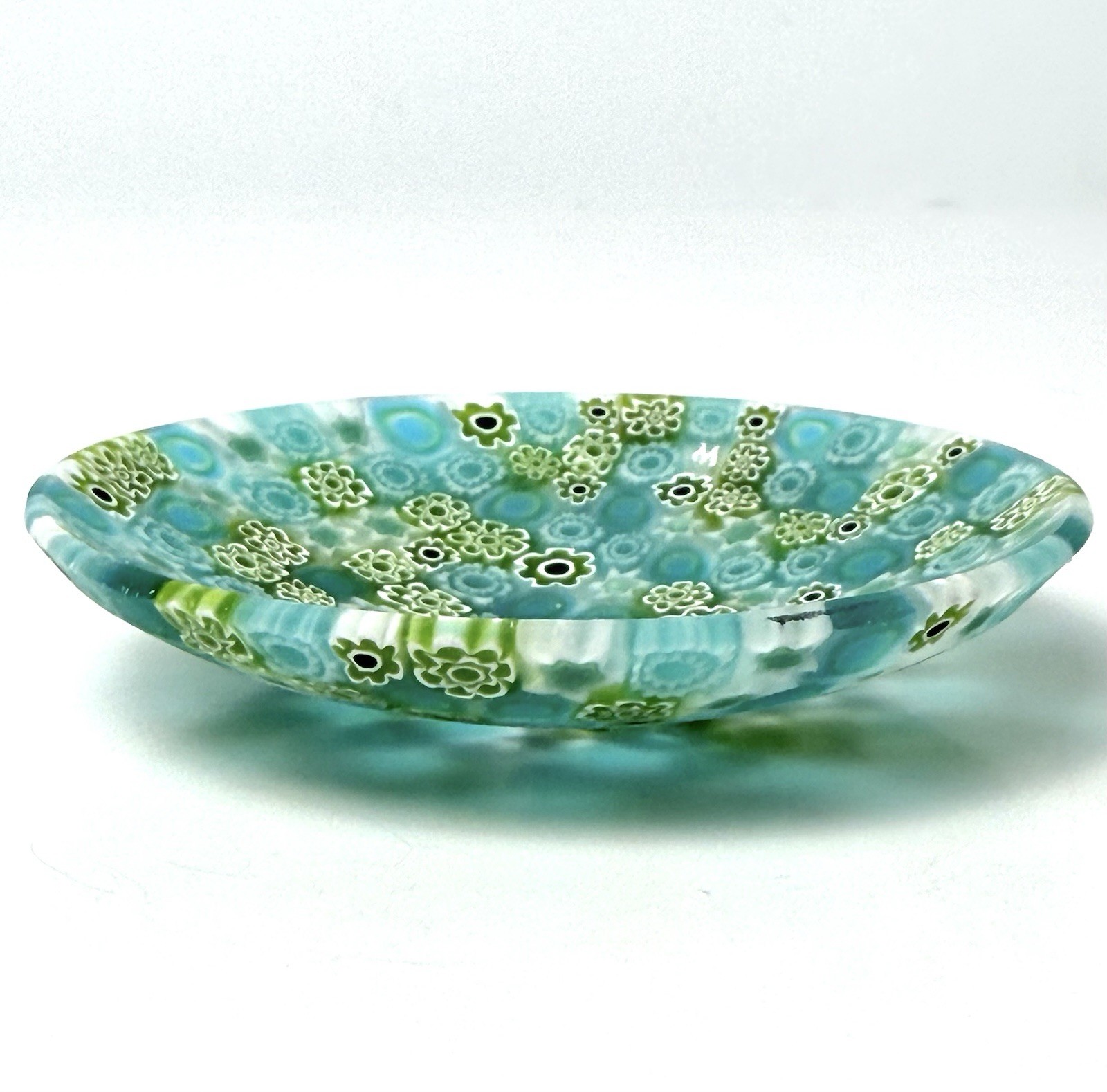 ERCOLE MORETTI Murano Millefiori Art Glass Dish Blue Green Plate Bowl Box COA