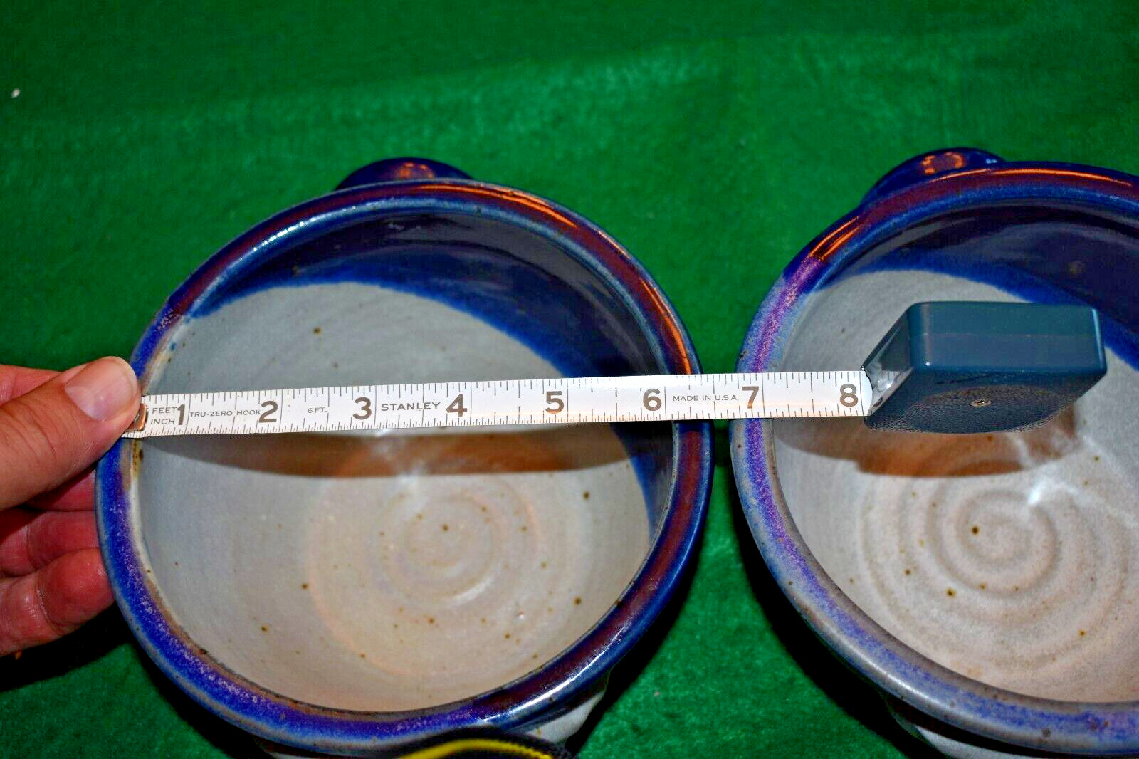 Hand Made Studio Art Pottery Earthenware ~ Bowls ~ Blue Tan Gray