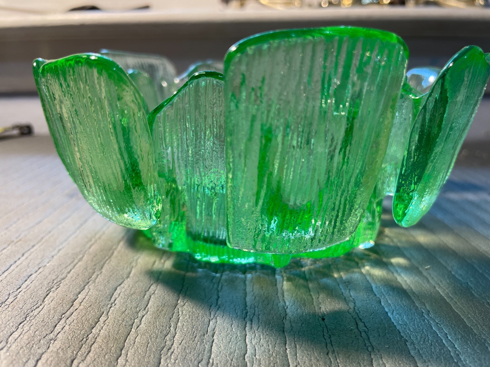 Viking Green Ice Glass Scandinavian Art Glass Bowl