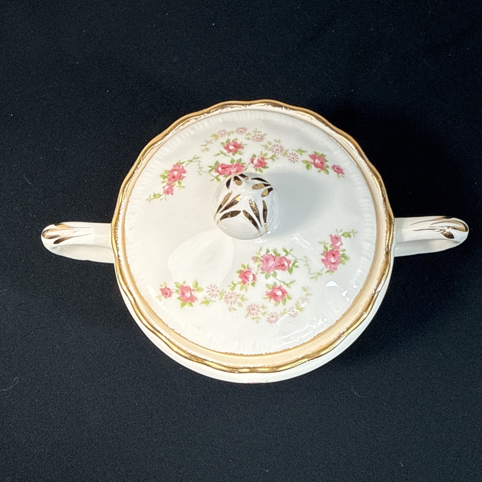 Pope Gosser FLORENCE Creamer & Sugar Pink Rose Garland Scalloped Gold Edge 1944