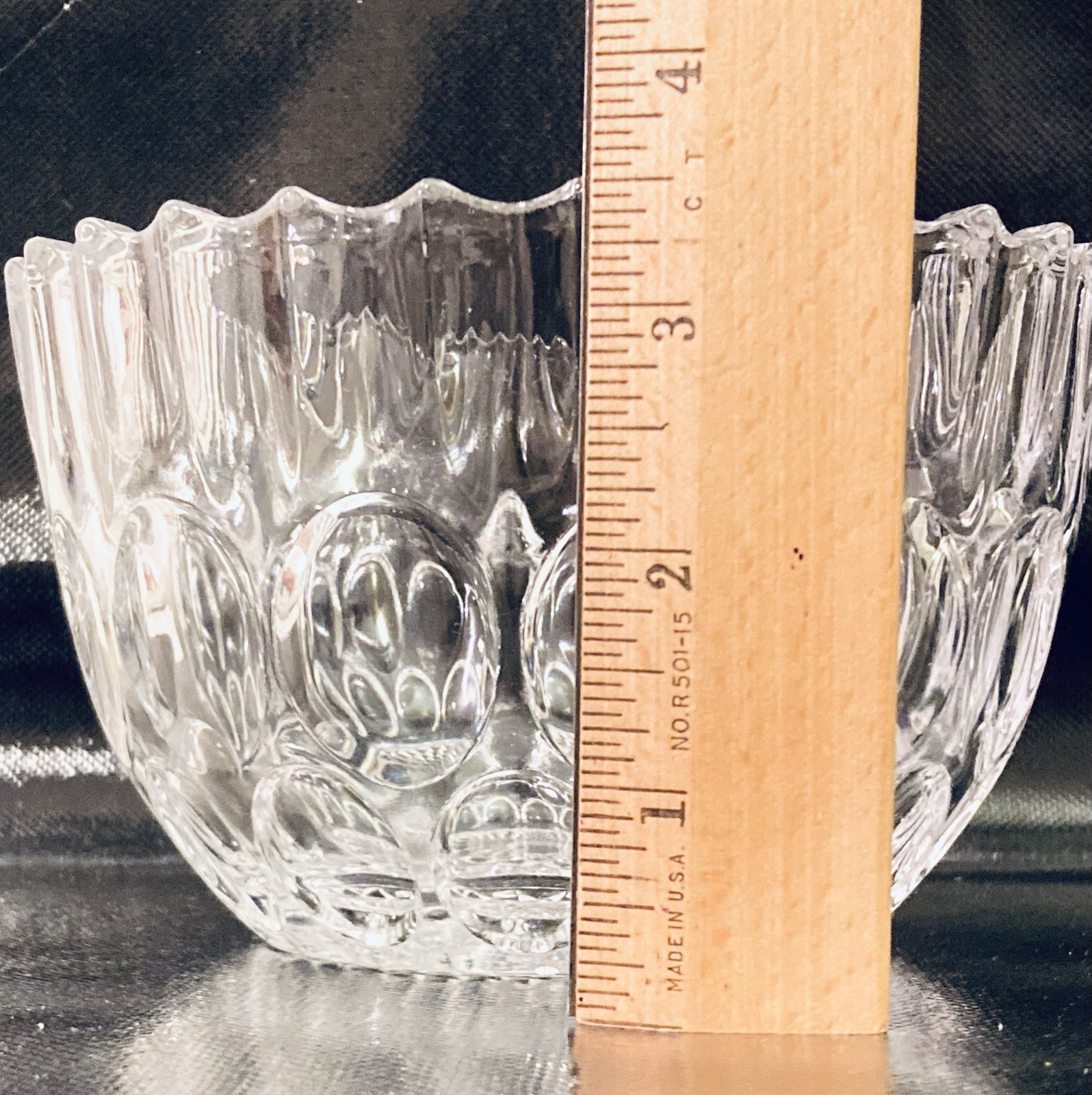 Vintage Crystal Clear Studios Bowl Thumbprint Pattern Scalloped Edge Japan 6″