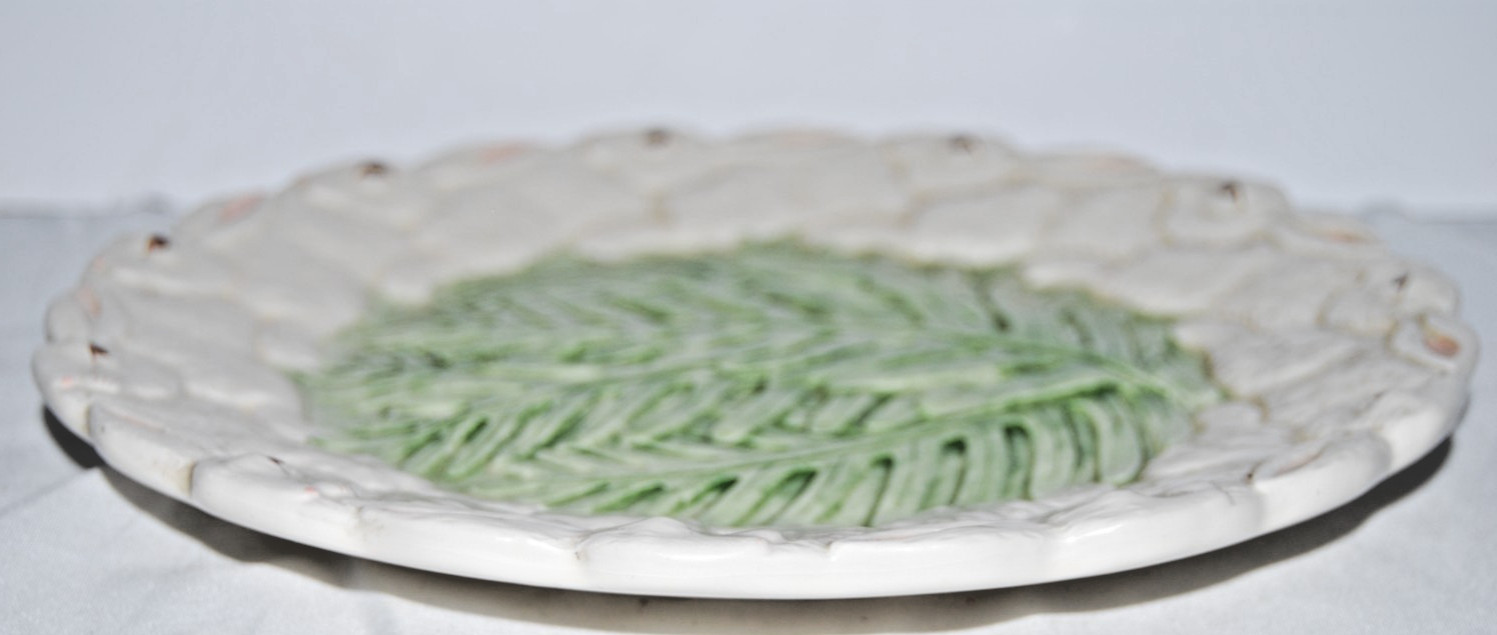 Vintage Mud Pie 2000 Ceramic Rabbit Fern Leaf Plate Majolica Style Easter 8”