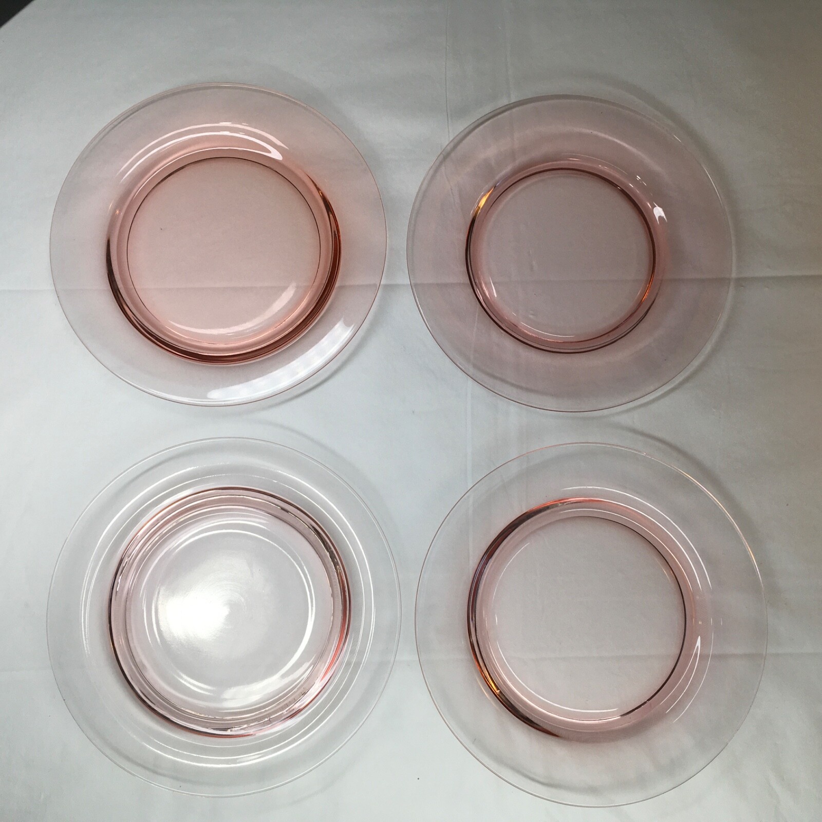 Pink Depression Glass Plates 7-3/4″ Blown Glass Salad Plates Pink Shade Varies 4