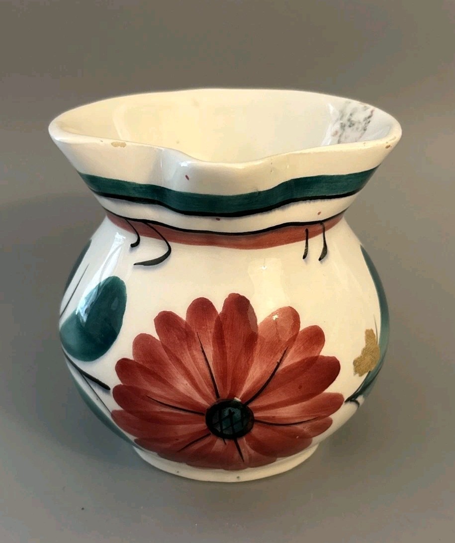 Vintage Mondovi Italia Creamer Pitcher 66 Hand Painted Floral Pottery Italy